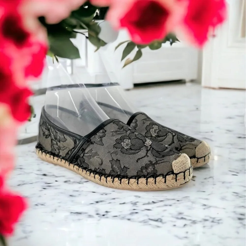 Valentino Garavani Black Lace Espadrille Loafers Flats Size 38